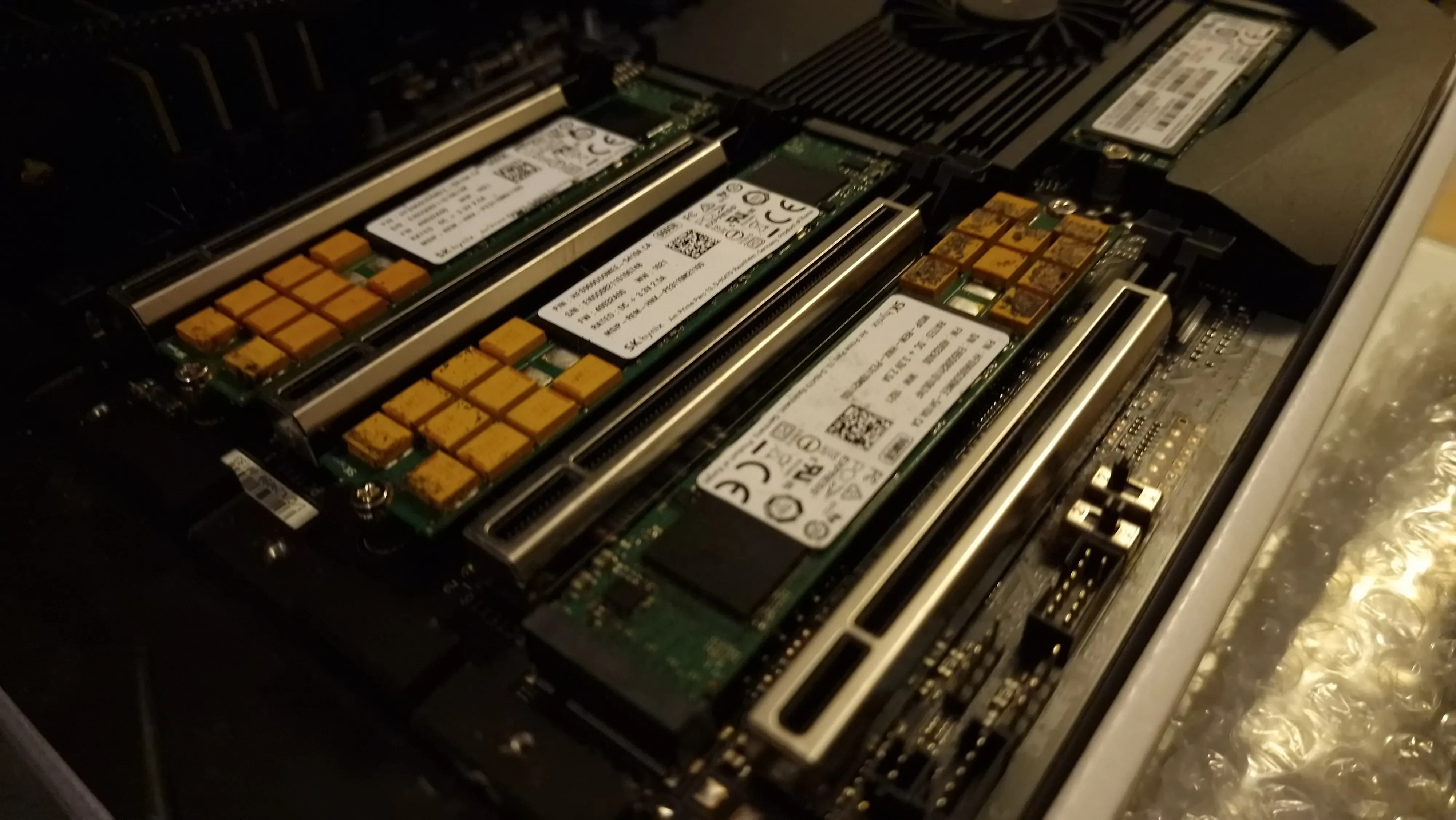 Boot SSDs and sandbox SSD slotted in the motherboard